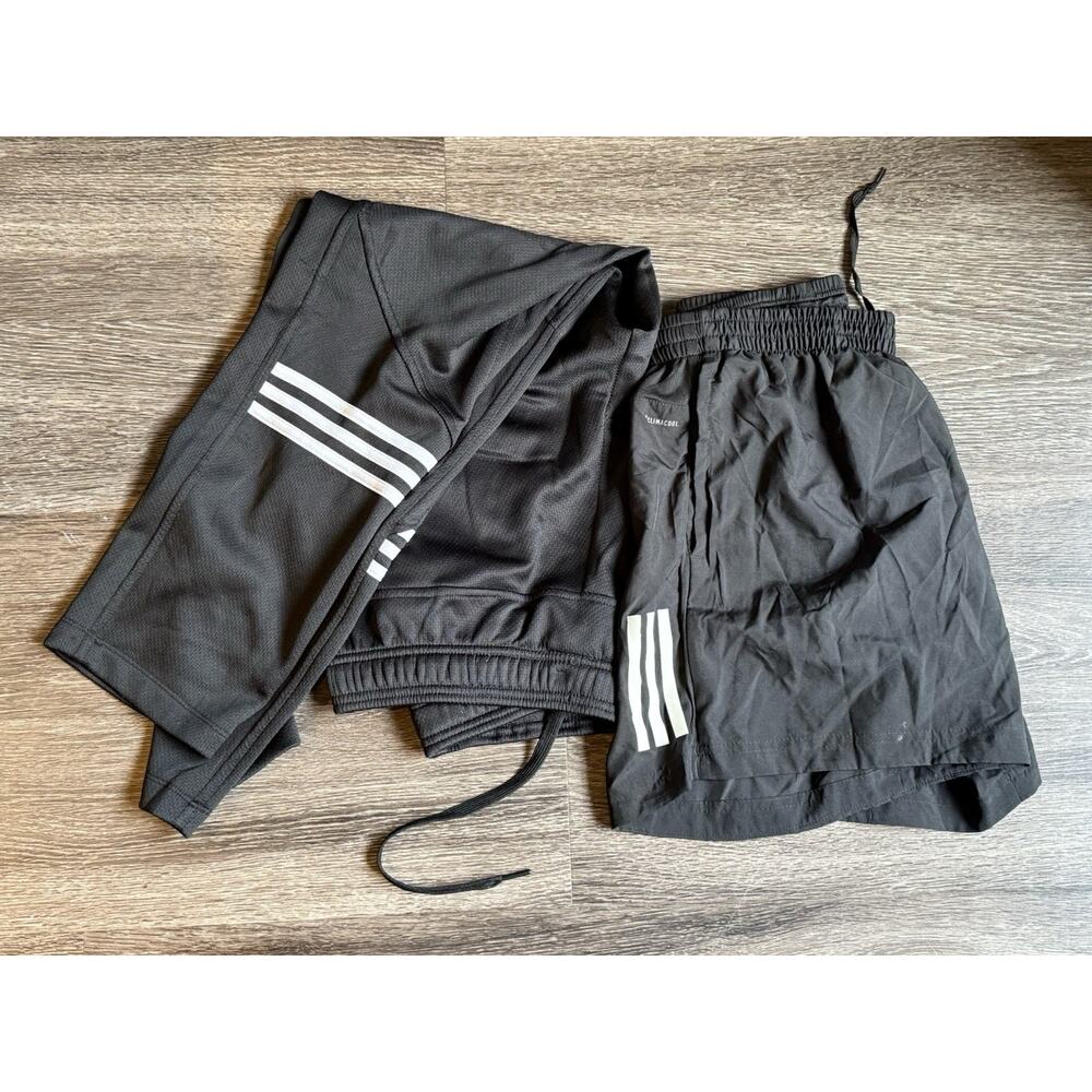 Adidas Men’s Lot Of 2 Size Medium Running Shorts Track Pants 3 Stripes Black Run